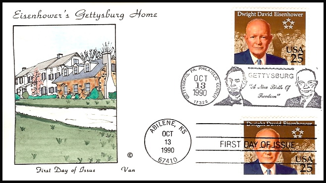 2513 Van Natta; hpd; Dual FDOI & UO Gettysburg, PA Philatelic Center; Eisenhower