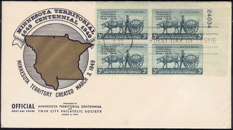 0981 M9 Minnesota Territorial Centennial & Twin City Philatelic Society; First