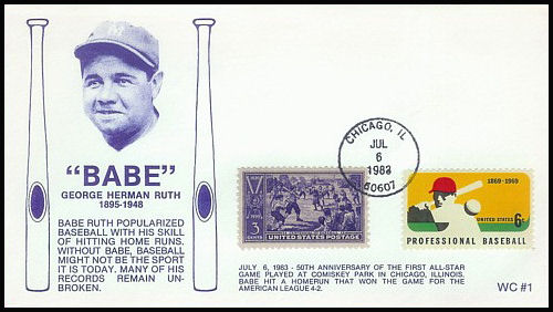 2046 WC101 Babe Ruth, FIRST, FDOI bhc *MISSING RUTH STAMP* 2046 WC101 Babe Ruth, FIRST, FDOI bhc *MISSING RUTH STAMP*