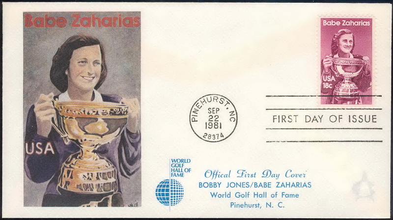 1932 Babe Zaharias, World Golf Hall of Fame, FIRST, Pinehurst, NC; Full color cachet WITHOUT Pinehur
