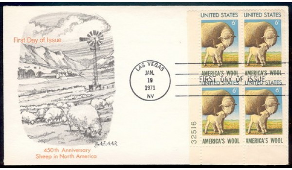 1423 Bazaar, First, Plate Block of 4