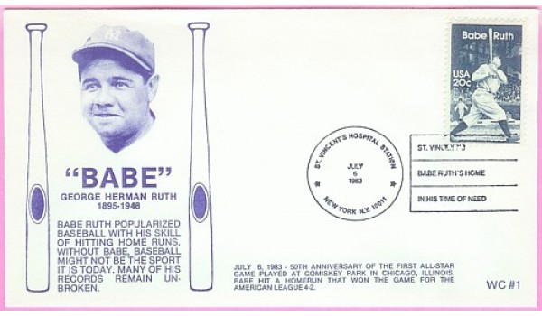 2046 WC121 Babe Ruth, FIRST, UO NY, NY St. Vincent's Hospital St 2046 WC121 Babe Ruth, FIRST, UO NY, NY St. Vincent's Hospital St