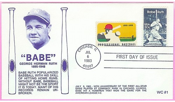 2046 WC105 Babe Ruth, FIRST, Combo #1381 2046 WC105 Babe Ruth, FIRST, Combo #1381