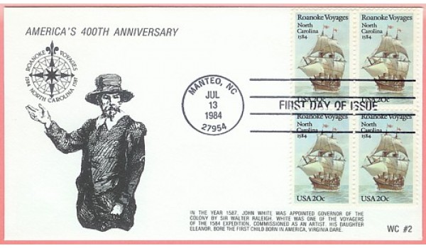 2093 WC204 Roanoke Voyages, FDOI Block of 4