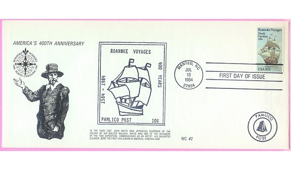 2093 WC207 Roanoke Voyages, FDOI, w/ Pamlico Post rsc, Size 10 (