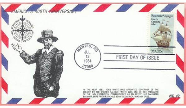 2093 WC209 Roanoke Voyages, FDOI, Airmail Border (18 made)