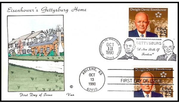 2513 Van Natta; hpd; Dual FDOI & UO Gettysburg, PA Philatelic Center; Eisenhower