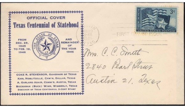 0938 M14 Texas Centennial of Statehood Commission; First