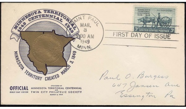 0981 M9 Minnesota Territorial Centennial & Twin City Philatelic Society; First