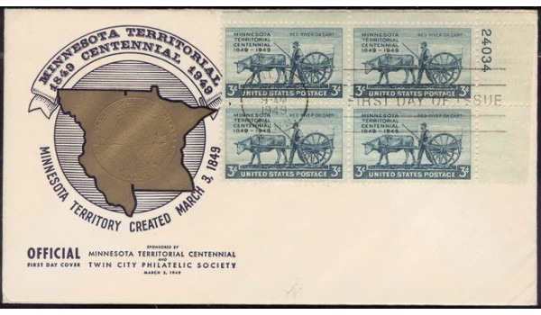 0981 M9 Minnesota Territorial Centennial & Twin City Philatelic Society; First