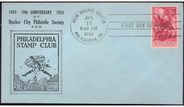 1073 NIM Quaker City Philatelic Society & Philadelphia Stamp Club; UO; First