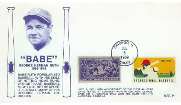 2046 WC101  Babe Ruth, FIRST, FDOI bhc *MISSING RUTH STAMP*