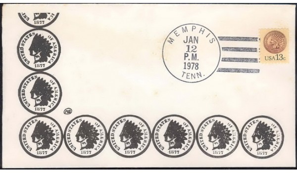 1734 RE Covers; 2nd Day Memphis, TN KHC4 PM; Indian Head Penny