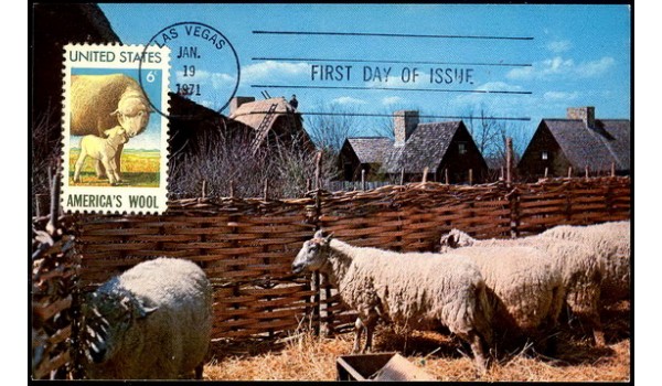 1423 Bromley & Company; PPC; Plimoth Plantation, Plymouth, MA; American Wool